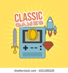 classic games console coin rocket sword diamond icons