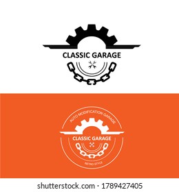 classic garage modification retro style key and gear logo