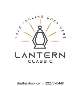 Classic Gas Flame Lantern Restaurant Vintage Logo Design, street lamp, lantern pole, bright beam, symbol, vector simple