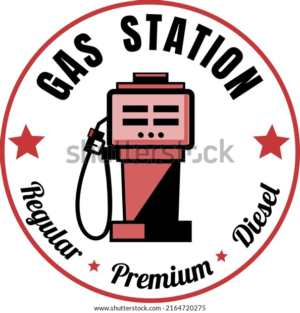 Classic gas station\
label with retro pump