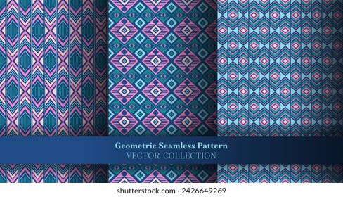 Classic geometric chevron seamless pattern set. Turkish motif ethnic patterns. Chevron zigzag geometric vector seamless backdrop bundle. Cover background prints.