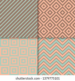 Classic geometric patterns vector set. Textile fabric prints, geometric background patterns with diagonal stripes, squares, zigzag chevron and rhombus shapes. Classic patterns design collection.