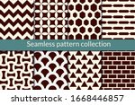 Classic geometric seamless pattern collection. Geo design background set. Zig zag lines, hexagons, triangles, scale, brickwall, stars motif print bundle. All ornaments were added in swatches palette