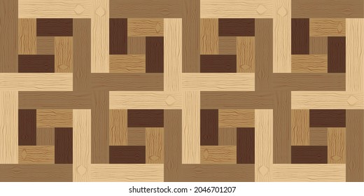 Classic geometric wooden tile pattern.  modern mosaic geometric background. Realistic wooden texture. Template for your design of tile, wallpapers, parquet, fabric, interior design, flooring.