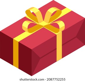 Klassisches Geschenkbox-Symbol. Rotes Geschenk mit goldenem Band