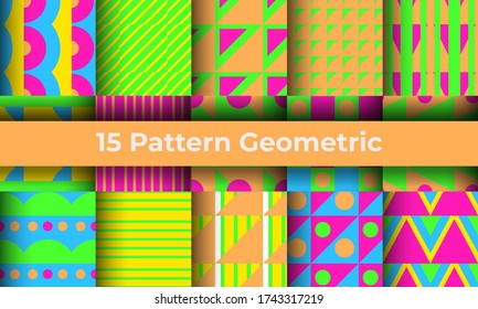 Classic Gingham in Colorful Seamless Pattern Set. Abstract geometric line pattern background for business brochure cover design. Blue, yellow, red, orange, pink and green vector banner poster template