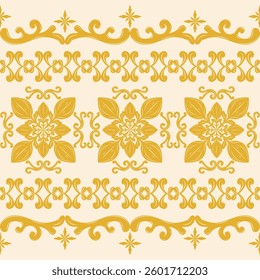 Classic Glamorous Intricate Geometric Scroll Ornament Seamless Border Pattern with Golden Silk Weaves Design on Cream Background. Luxury Lifestyle for Decoration Package Fabrics Textiles Wallpaper Rug