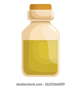 O frasco de vidro clássico contém uma generosa porção de azeite dourado, selado com uma rolha de cortiça segura