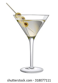 Classic glass of dry Martini with three olives