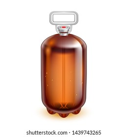 Classic Glass Keg Barrel Plastic Handle Vector. Blank Brown Sealed Glass Can With Special Bail For Transportation Delivery. Storaging Package For Traditional Fermented Kvass Realistic 3d Illustration