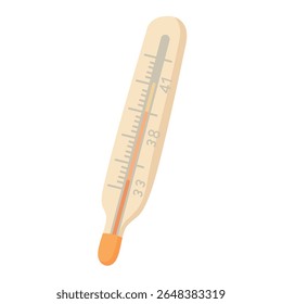 Termômetro de vidro clássico com escala Celsius. Ilustração médica de desenho animado plano em estilo vetor suave.