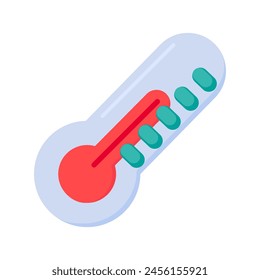 Termómetro de vidrio clásico para medir el icono de temperatura. Instrumento de medición, elemento médico de dibujos animados para un diseño moderno y retro. Pictograma de Vector de color simple aislado sobre fondo blanco