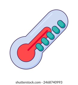 Termómetro de vidrio clásico para medir el icono de temperatura. Instrumento de medición, elemento médico de dibujos animados para un diseño moderno y retro. Pictograma de Vector de color simple aislado sobre fondo blanco