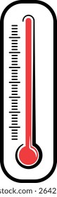 Termômetro de vidro clássico com líquido vermelho e escala de temperatura clara, isolado em branco, sem fundo