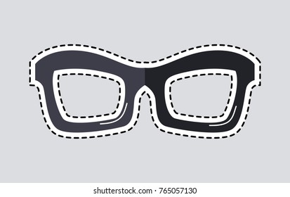 Classic glasses icon patch. Glasses isolated cut out. Unisex model, frame for man and woman. Eyeglasses with dashed line sticker. Hipster glasses. Metal framed geek glasses. Vector illustration