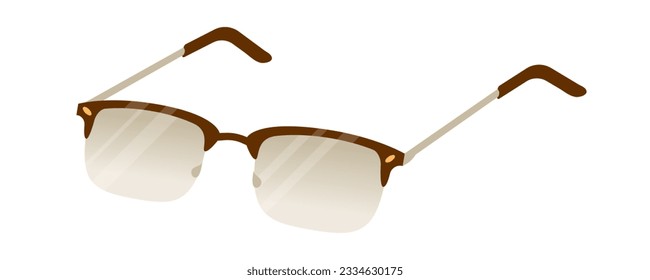 Classic glasses for the visually impaired with a slight gradient coating on the lenses. Modern accessory for summer. Eye protection from ultraviolet radiation. Vector illustration isolated.
