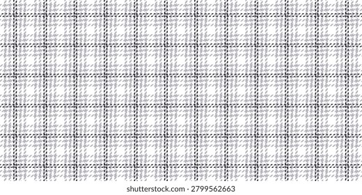 A classic Glencheck fabric in grey and white tones, made up of intersecting thin stripes that form checks of varying sizes and a houndstooth pattern