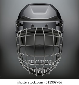 Classic Goalkeeper Ice and Field Hockey Helmet on dark Background. Copy space for text. Sport Equipment. Editable Vector illustration isolated on background.