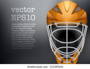 Classic Goalkeeper Ice and Field Hockey Helmet on dark Background. Copy space for text. Sport Equipment. Editable Vector illustration isolated on background.