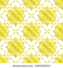 Patrón sin costuras Classic Gold Damask, diseño de Antiguas, estilo de elemento, adorno floral, tracería de encaje ornamental de lujo, Fondo de pantalla, fondo tradicional, Ilustración vectorial para el diseño textil elegante