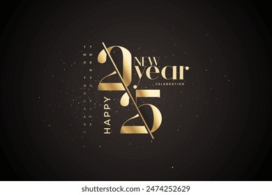 Diseño clásico en oro. Celebración del feliz año nuevo 2025 con un lujoso y brillante color dorado. Diseño de Vector Premium para el saludo y la celebración de feliz año nuevo 2025.