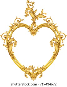 Classic gold frame with heart shape.illustration