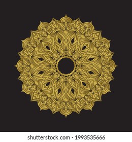 Classic gold mandala frame design element. Vector badge mandala in golden color. Circle mandala badge with floral patterns. 