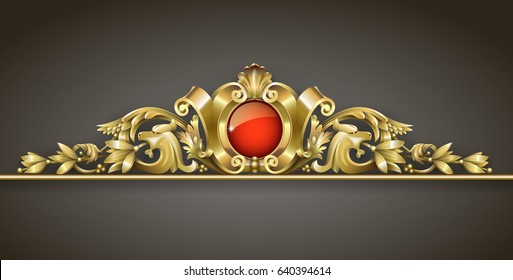 Classic gold ornament. Architectural element sandrik for a building, arches, windows or doors in the Baroque style. Vector graphics. Element of the cover. Classic details.