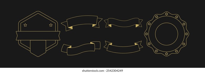 Classic Gold Outline Banner and Badge Vector Set EPS for Elegant Designs, Labels, Logos, and Decorative Elements
