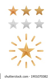 forma clásica de estrella de oro y plata conjunto de iconos 3d