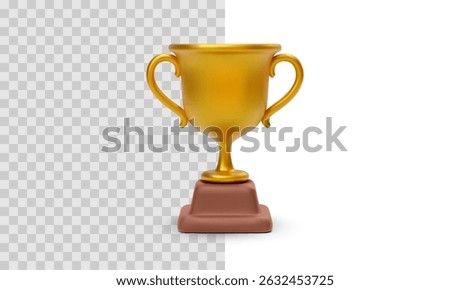 Classic Gold Trophy With Decorative Handles On Brown Base. Clean 3D Style Award Symbol On Transparent And White Background. Perfect For Achievement, Victory, Or Recognition. Vector Illustration.