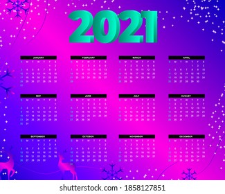 Classic golden Calendar layout of 2021, New year, set of 12 months, week start from Sunday, calendar template for website and business, vector illustration.