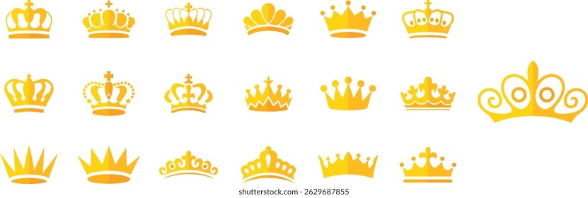 Ícones clássicos da coroa dourada, rei rainha coroa vetor