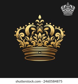 classic golden crown isolated on black background vector illustration