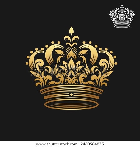 classic golden crown isolated on black background vector illustration
