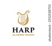  Classic Golden Harp Music Instrument Logo Design