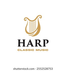  Classic Golden Harp Music Instrument Logo Design