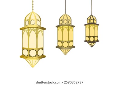 Classic golden lantern vector illustration of Ramadan decoration