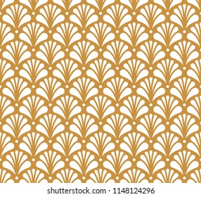 Classic Golden Leaves Art Deco Seamless Pattern. Geometric Leaf Stylish Texture. Abstract Feather Retro Vector Texture.