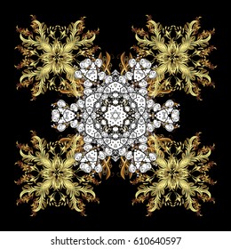 Classic golden pattern on black background with golden elements. Vector traditional orient ornament.