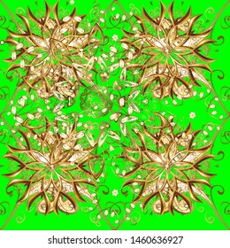 Classic golden pattern. Vector traditional orient ornament. Golden pattern on brown and green colors with golden elements.