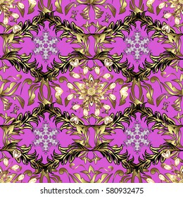 Classic golden pattern. Vector traditional orient ornament. Golden pattern on pink background with golden elements.