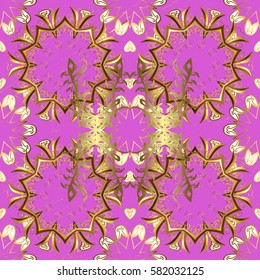 Classic golden pattern. Vector traditional orient ornament. Golden pattern on pink background with golden elements.