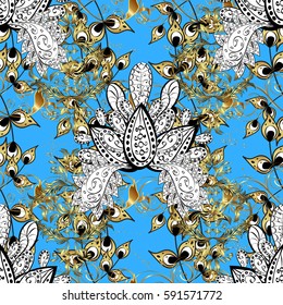 Classic golden pattern. Vector traditional orient ornament. Golden pattern on blue background with golden elements.