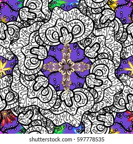 Classic golden pattern. Vector traditional orient ornament. Golden pattern on violet background with golden elements.