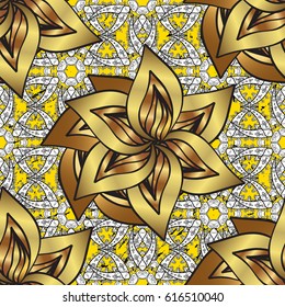 Classic golden pattern. Vector traditional orient ornament. Golden pattern on yellow background with golden elements.