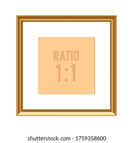 Classic golden picture frame, ratio 1:1, vector illustration