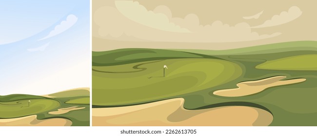 Classic golf course. Outdoor sport location in different formats.