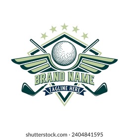 logo clásico de golf. pelotas de golf y clubes de golf con alas, Diseño para clubes de golf.
1.ᵉʳ