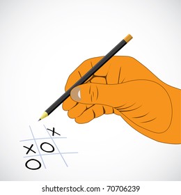 classic gomoku hand with pencil - illustration